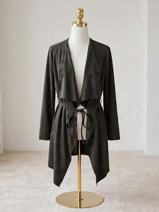 BloomChic Sweaters - Size 10 Medium BloomChic Faux Suede Tie Wrap Cardigan Jacket Black